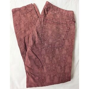 Free People Womens 26 Floral Jacquard Jeans Mauve Brown Distressed Boho Skinny